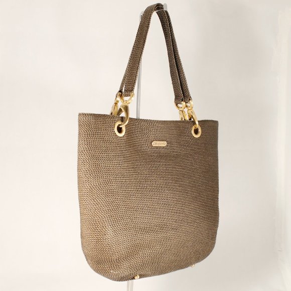 ERIC JAVITZ Black & Metallic Gold Woven Tote, Chunky Gold Accents, Medium Size - Picture 9 of 16